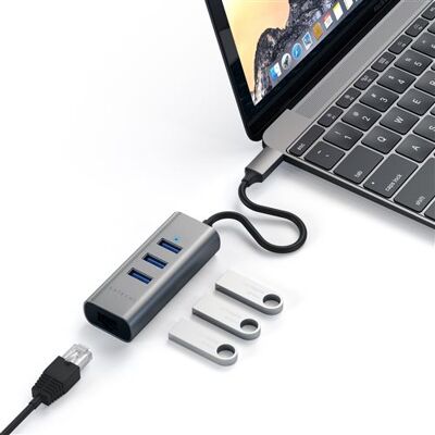 Satechi Adapter USB-C met Ethernet-poort RJ45 + 3 Poorten USB - Grijs Sideraal Satechi Adapter USB-C met Ethernet-poort RJ45 + 3 Poorten USB - Grijs Sideraal