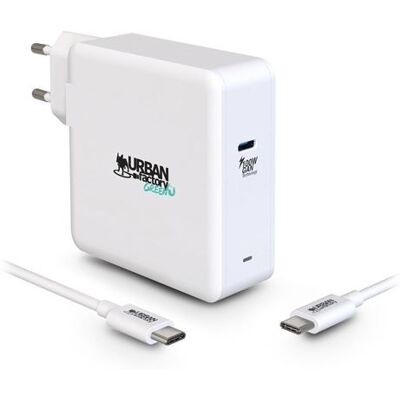 Stroomadapter Urban Factory Cyclee 100 Watt Eco-ontworpen GaN USB-C Wit Stroomadapter Urban Factory Cyclee 100 Watt Eco-ontworpen GaN USB-C Wit