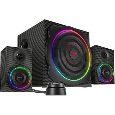 Jöllenbeck SPEEDLINK GRAVITY CARBON RGB - Luidsprekersysteem - voor PC - 2.1-kanaal - draadloos - Bluetooth - 60 Watt (Totaal) Jöllenbeck SPEEDLINK GRAVITY CARBON RGB - Luidsprekersysteem - voor PC - 2.1-kanaal - draadloos - Bluetooth - 60 Watt (Totaal)