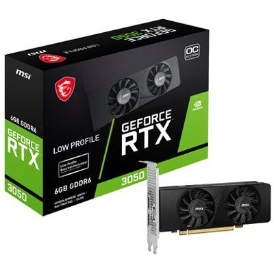 MSI GeForce RTX 3050 LP 6G OC - Grafische kaart - GF RTX 3050 - 6 GB GDDR6 - PCIe 4.0 x16 laag profiel - 2 x HDMI, DisplayPort - doos MSI GeForce RTX 3050 LP 6G OC - Grafische kaart - GF RTX 3050 - 6 GB GDDR6 - PCIe 4.0 x16 laag profiel - 2 x HDMI, DisplayPort - doos
