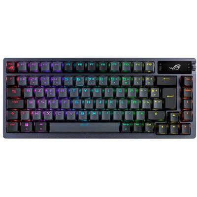 ASUS ROG Azoth - Toetsenbord - 75%, hot-swappable - met OLED display - backlit - draadloos - 2.4 GHz, Bluetooth 5.1, USB 2.0 - AZERTY - Frans - toetsschakelaar: ROG NX Red - staalgrijs ASUS ROG Azoth - Toetsenbord - 75%, hot-swappable - met OLED display - backlit - draadloos - 2.4 GHz, Bluetooth 5.1, USB 2.0 - AZERTY - Frans - toetsschakelaar: ROG NX Red - staalgrijs