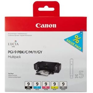 Canon PGI-9 PBK/C/M/Y/GY Multi-Pack - 5 - grijs, geel, cyaan, magenta, fotozwart - origineel - inkttank Canon PGI-9 PBK/C/M/Y/GY Multi-Pack - 5 - grijs, geel, cyaan, magenta, fotozwart - origineel - inkttank