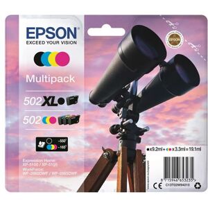 Epson Twins 502 XL Zwart + 502 Cyaan, Magenta, Geel Multipack van 4 Inktcartridges Epson Twins 502 XL Zwart + 502 Cyaan, Magenta, Geel Multipack van 4 Inktcartridges