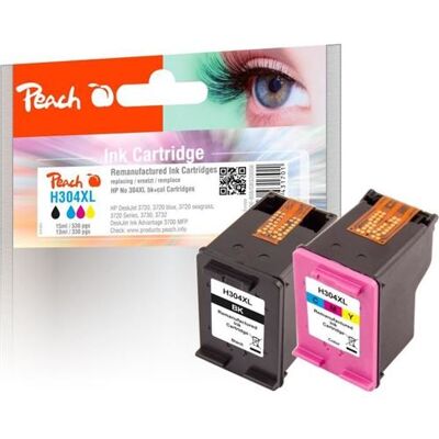 Peach Multi Pack H304XL - 2 - zwart, kleur (cyaan, magenta, geel) - compatibel - gereviseerd - inktcartridge (alternatief voor: HP 304XL, HP N9K07AE, HP N9K08AE) - voor HP AMP 130; Deskjet 26XX, 37XX; ENVY 50XX Peach Multi Pack H304XL - 2 - zwart, kleur (cyaan, magenta, geel) - compatibel - gereviseerd - inktcartridge (alternatief voor: HP 304XL, HP N9K07AE, HP N9K08AE) - voor HP AMP 130; Deskjet 26XX, 37XX; ENVY 50XX