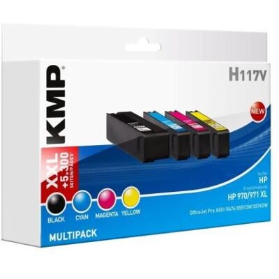 KMP MULTIPACK H117V - 4 - hoog rendement - zwart, geel, cyaan, magenta - compatibel - inktcartridge (alternatief voor: HP 970XL, HP 971XL, HP CN625AE, HP CN626AE, HP CN627AE, HP CN628AE) - voor HP Officejet Pro X451dn, X451dw, X476dn MFP, X476dw MFP, X551 KMP MULTIPACK H117V - 4 - hoog rendement - zwart, geel, cyaan, magenta - compatibel - inktcartridge (alternatief voor: HP 970XL, HP 971XL, HP CN625AE, HP CN626AE, HP CN627AE, HP CN628AE) - voor HP Officejet Pro X451dn, X451dw, X476dn MFP, X476dw MFP, X551