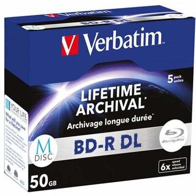 Verbatim M-Disc - 5 x BD-R DL - 50 GB 6x - mat zilver - jewel case Verbatim M-Disc - 5 x BD-R DL - 50 GB 6x - mat zilver - jewel case