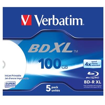 Verbatim - 5 x BD-R XL - 100 GB 4x - inkjet-bedrukbaar oppervlak - jewel case Verbatim - 5 x BD-R XL - 100 GB 4x - inkjet-bedrukbaar oppervlak - jewel case