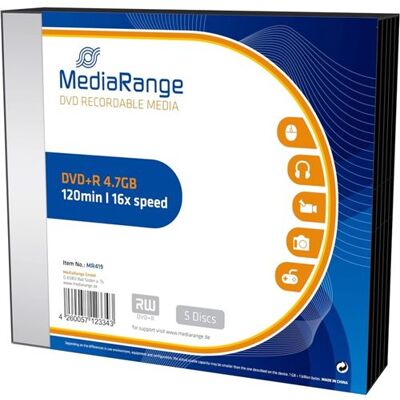 MediaRange - 5 x DVD+R - 4.7 GB (120 min.) 16x - slim jewel case MediaRange - 5 x DVD+R - 4.7 GB (120 min.) 16x - slim jewel case