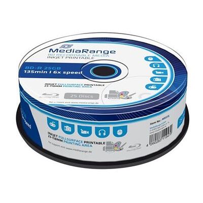 MediaRange - 25 x BD-R - 25 GB 6x - inkjet-bedrukbaar oppervlak - spindel MediaRange - 25 x BD-R - 25 GB 6x - inkjet-bedrukbaar oppervlak - spindel