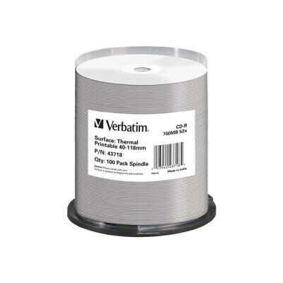Verbatim - 100 x CD-R - 700 MB 52x - breed bedrukbaar oppervlak, thermisch Re-transfer bedrukbaar oppervlak - spindel Verbatim - 100 x CD-R - 700 MB 52x - breed bedrukbaar oppervlak, thermisch Re-transfer bedrukbaar oppervlak - spindel