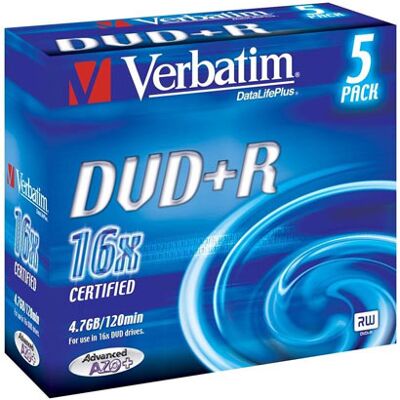 Verbatim DataLifePlus - 5 x DVD+R - 4.7 GB 16x - mat zilver - jewel case Verbatim DataLifePlus - 5 x DVD+R - 4.7 GB 16x - mat zilver - jewel case