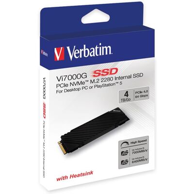 Verbatim Vi7000G - Republic of Gamers - SSD - 4 TB - intern - M.2 2280 - PCIe 4.0 x4 (NVMe) - geïntegreerde warmteafvoer Verbatim Vi7000G - Republic of Gamers - SSD - 4 TB - intern - M.2 2280 - PCIe 4.0 x4 (NVMe) - geïntegreerde warmteafvoer