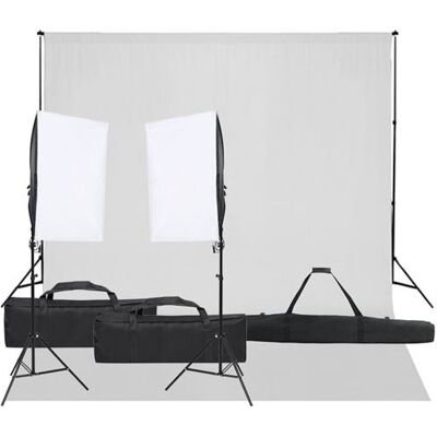 vidaXL Kit de Studio Photo avec Éclairage et Toile de Fond Lumière de Photographie Système de Fond Kit de Support de Fond Sac de Transport vidaXL Kit de Studio Photo avec Éclairage et Toile de Fond Lumière de Photographie Système de Fond Kit de Support de Fond Sac de Transport