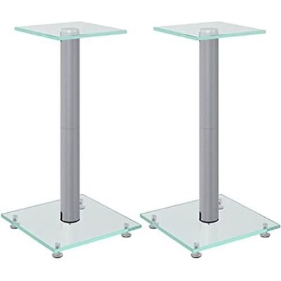 vidaXL Luidsprekerstandaards 2 st 1 pijler gehard glas zilverkleurig vidaXL Luidsprekerstandaards 2 st 1 pijler gehard glas zilverkleurig
