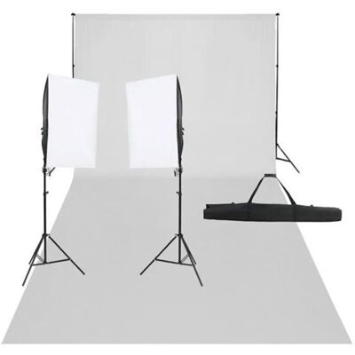 vidaXL Kit de Studio Photo avec Éclairage et Toile de Fond Lumière de Photographie Système de Fond Kit de Support de Fond Sac de Transport vidaXL Kit de Studio Photo avec Éclairage et Toile de Fond Lumière de Photographie Système de Fond Kit de Support de Fond Sac de Transport