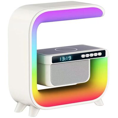 Draagbare draadloze Bluetooth-luidspreker G3 wit - Bluetooth AUX, TF, USB, FM, klok, wekker, verlichting, belfunctie, draadloos opladen voor mobiele telefoon Draagbare draadloze Bluetooth-luidspreker G3 wit - Bluetooth AUX, TF, USB, FM, klok, wekker, verlichting, belfunctie, draadloos opladen voor mobiele telefoon