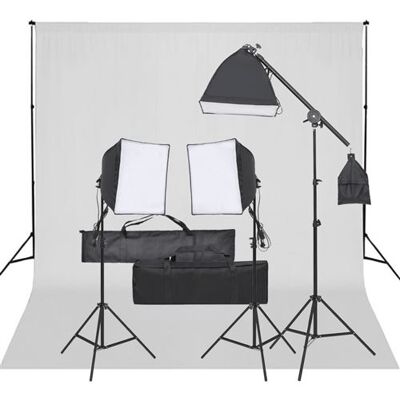 vidaXL Kit de Studio Photo avec Éclairage et Toile de Fond Lumière de Photographie Système de Fond Kit de Support de Fond Sac de Transport vidaXL Kit de Studio Photo avec Éclairage et Toile de Fond Lumière de Photographie Système de Fond Kit de Support de Fond Sac de Transport