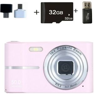 Digitale camera 32 GB, Aiorber 1080P, 50 MP digitale compactcamera voor kinderen, 16x digitale zoom, 2,4-inch scherm, draagbare compactcamera, roze Digitale camera 32 GB, Aiorber 1080P, 50 MP digitale compactcamera voor kinderen, 16x digitale zoom, 2,4-inch scherm, draagbare compactcamera, roze
