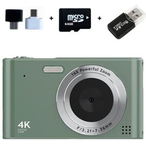 CCD-camera, 1080P-studentencamera, Aiorber vlogcamera, 16x zoom, 2,4" , met 64 GB geheugenkaart, groen CCD-camera, 1080P-studentencamera, Aiorber vlogcamera, 16x zoom, 2,4" , met 64 GB geheugenkaart, groen