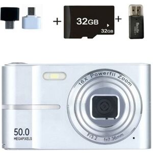 Digitale camera 32 GB, Aiorber 1080P, 50 MP digitale compactcamera voor kinderen, 16x digitale zoom, 2,4-inch scherm, draagbare compactcamera, zilverkleurig Digitale camera 32 GB, Aiorber 1080P, 50 MP digitale compactcamera voor kinderen, 16x digitale zoom, 2,4-inch scherm, draagbare compactcamera, zilverkleurig
