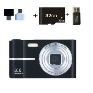Digitale camera 32 GB, Aiorber 1080P, 50 MP digitale compactcamera voor kinderen, 16x digitale zoom, 2,4-inch scherm, draagbare compactcamera, zwart Digitale camera 32 GB, Aiorber 1080P, 50 MP digitale compactcamera voor kinderen, 16x digitale zoom, 2,4-inch scherm, draagbare compactcamera, zwart
