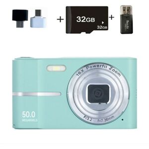 Digitale camera 32 GB, Aiorber 1080P, 50 MP compacte digitale camera voor kinderen, 16x digitale zoom, 2,4-inch scherm, draagbare compacte camera, groen Digitale camera 32 GB, Aiorber 1080P, 50 MP compacte digitale camera voor kinderen, 16x digitale zoom, 2,4-inch scherm, draagbare compacte camera, groen