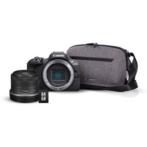 Canon Hybride Camera EOS R100 Zwart + RF-S 18-45mm f/4.5-6.3 IS STM + Fototas + 64 GB SD-kaart Canon Hybride Camera EOS R100 Zwart + RF-S 18-45mm f/4.5-6.3 IS STM + Fototas + 64 GB SD-kaart