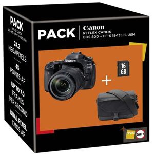 Fnac Pack Canon EOS 80D Reflex Behuizing + EF-S 18-135 IS USM Lens + Draagtas + 16GB SD-Kaart Fnac Pack Canon EOS 80D Reflex Behuizing + EF-S 18-135 IS USM Lens + Draagtas + 16GB SD-Kaart