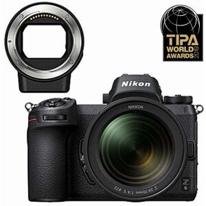 Nikon Z6 Hybride Behuizing Zwart + Nikkor 24-70mm f/4 Lens + Adapterring voor Nikkor F Lens Nikon Z6 Hybride Behuizing Zwart + Nikkor 24-70mm f/4 Lens + Adapterring voor Nikkor F Lens