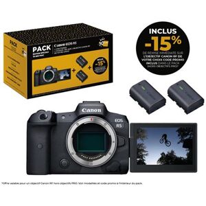 Fnac Pack 70th Anniversary Edition Canon Hybride camera EOS R5 Body Zwart + 2 batterijen + Coupon -15% korting op een Canon RF lens Fnac Pack 70th Anniversary Edition Canon Hybride camera EOS R5 Body Zwart + 2 batterijen + Coupon -15% korting op een Canon RF lens