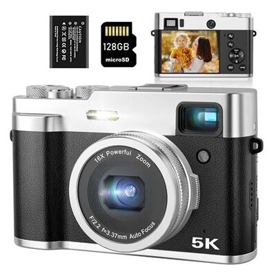 SZSMART C21S compacte digitale camera met 2,8-inch Scherm, 5K 48MP, 16x zoom voor kinderen en volwassenen, 128GB geheugenkaart - Zwart SZSMART C21S compacte digitale camera met 2,8-inch Scherm, 5K 48MP, 16x zoom voor kinderen en volwassenen, 128GB geheugenkaart - Zwart