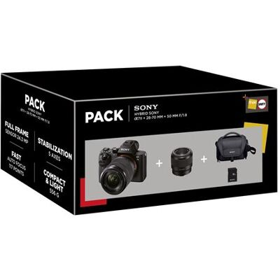 Fnac Pack Sony Alpha A7 II Hybrid Camera + FE Lens 28-70mm + Lens 50mm + Tas + SD-Kaart 16GB Fnac Pack Sony Alpha A7 II Hybrid Camera + FE Lens 28-70mm + Lens 50mm + Tas + SD-Kaart 16GB