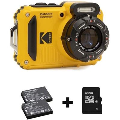 Kodak Compacte waterdichte camera Pixpro WPZ2 Geel + Batterij + SD-kaart Kodak Compacte waterdichte camera Pixpro WPZ2 Geel + Batterij + SD-kaart