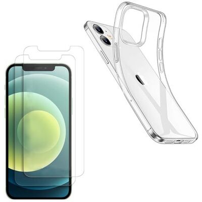 Hoesje voor iPhone 12 (6.1) en 2 geharde glazen - Zachte siliconen bescherming Glasfolie Screenprotector Phonillico® Hoesje voor iPhone 12 (6.1) en 2 geharde glazen - Zachte siliconen bescherming Glasfolie Screenprotector Phonillico®