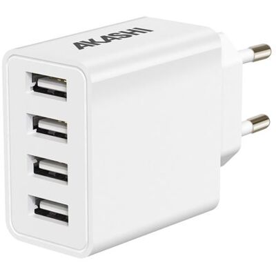 Akashi - Netspanningsadapter - 5 A - 4 uitgangsaansluitingen (USB) Akashi - Netspanningsadapter - 5 A - 4 uitgangsaansluitingen (USB)
