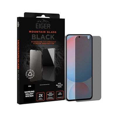 Eiger Mountain BLACK - Schermbeschermer voor mobiele telefoon - 2.5D - glas - met privacy-filter - 2-wegs - klevend - zwart - voor Samsung Galaxy S24, S25 Eiger Mountain BLACK - Schermbeschermer voor mobiele telefoon - 2.5D - glas - met privacy-filter - 2-wegs - klevend - zwart - voor Samsung Galaxy S24, S25