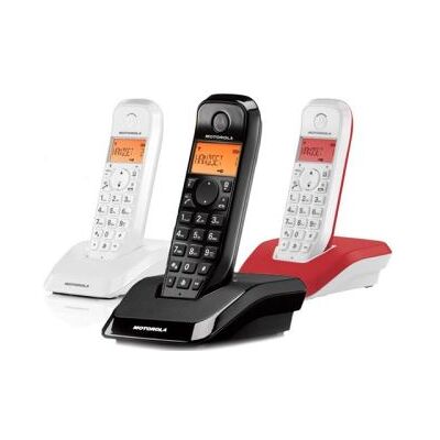 Motorola S1203 - Snoerloze telefoon met nummerherkenning - DECT\GAP - 3-weg geschikt voor oproepen - zwart, wit, wit/kers + 2 extra handsets Motorola S1203 - Snoerloze telefoon met nummerherkenning - DECT\GAP - 3-weg geschikt voor oproepen - zwart, wit, wit/kers + 2 extra handsets
