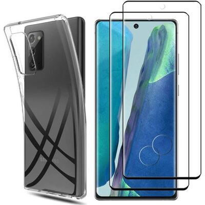 Hoesje voor Samsung Galaxy NOTE 20 en 2 Gehard glas Zwarte rand - Zachte siliconen bescherming Glasfolie Screenprotector Phonillico® Hoesje voor Samsung Galaxy NOTE 20 en 2 Gehard glas Zwarte rand - Zachte siliconen bescherming Glasfolie Screenprotector Phonillico®