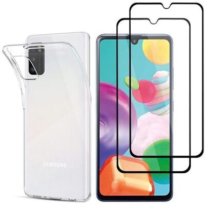 Hoesje voor Samsung Galaxy A41 en 2 geharde bril Black Edge - Zachte siliconen beschermglas Film Screenprotector Phonillico® Hoesje voor Samsung Galaxy A41 en 2 geharde bril Black Edge - Zachte siliconen beschermglas Film Screenprotector Phonillico®