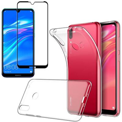 Hoesje voor Huawei Y7 2019 / Y7 PRO 2019 / Y7 PRIME 2019 + volledig gehard glas Zwarte rand schermbeschermerfilm - Transparante siliconengel TPU hoes Ultradunne zachte bescherming - Phonillico® antikras beschermglas Hoesje voor Huawei Y7 2019 / Y7 PRO 2019 / Y7 PRIME 2019 + volledig gehard glas Zwarte rand schermbeschermerfilm - Transparante siliconengel TPU hoes Ultradunne zachte bescherming - Phonillico® antikras beschermglas