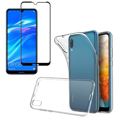 Hoesje voor Huawei Y6 2019 / Y6 PRO 2019 / Y6 PRIME 2019 + volledig gehard glas Zwarte rand schermbeschermingsfilm - Transparante siliconengel TPU hoes Ultradunne zachte bescherming - Phonillico® antikras beschermglas Hoesje voor Huawei Y6 2019 / Y6 PRO 2019 / Y6 PRIME 2019 + volledig gehard glas Zwarte rand schermbeschermingsfilm - Transparante siliconengel TPU hoes Ultradunne zachte bescherming - Phonillico® antikras beschermglas
