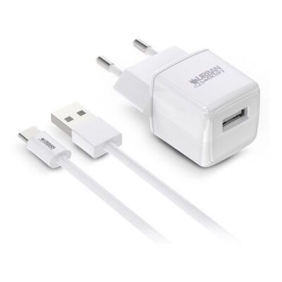 Urban Factory Powee 12 Watt AC lader + USB Type A kabel Wit Urban Factory Powee 12 Watt AC lader + USB Type A kabel Wit