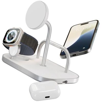 ZENS 4-in-1 Magnetic + Watch Wireless Charger - Draadloze oplaadstandaard + netadapter - 65 watt - Fast Charge - wit/zilver ZENS 4-in-1 Magnetic + Watch Wireless Charger - Draadloze oplaadstandaard + netadapter - 65 watt - Fast Charge - wit/zilver