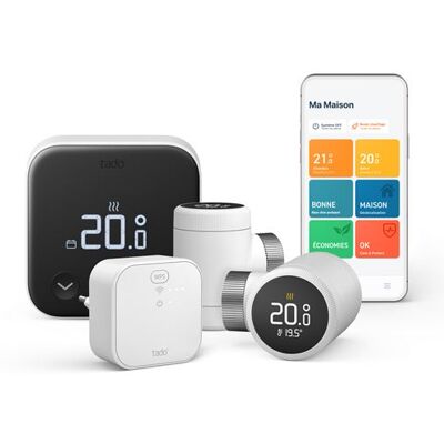 Tado Startpakket Bedrade Slimme Thermostaat X En 2 Thermostatische Koppen Zwart En Wit Tado Startpakket Bedrade Slimme Thermostaat X En 2 Thermostatische Koppen Zwart En Wit