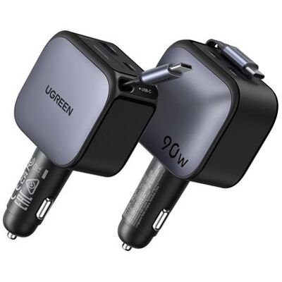 Ugreen Autolader Intrekbaar Met Usb Type A En Usb Type C 90 W Zwart & Geanodiseerd Grijs Ugreen Autolader Intrekbaar Met Usb Type A En Usb Type C 90 W Zwart & Geanodiseerd Grijs