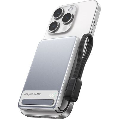 INIU MagPro Slim - Draadloze voedingsbank - magnetisch - 5000 mAh - 20 Watt - PD (24 pin USB-C) - op kabel: USB-C - wit INIU MagPro Slim - Draadloze voedingsbank - magnetisch - 5000 mAh - 20 Watt - PD (24 pin USB-C) - op kabel: USB-C - wit