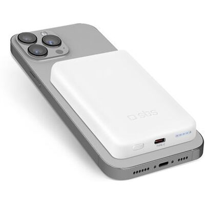Sbs Draadloze Externe Batterij 5000 Mah Magnetisch Magsafe + Usb C Wit Sbs Draadloze Externe Batterij 5000 Mah Magnetisch Magsafe + Usb C Wit