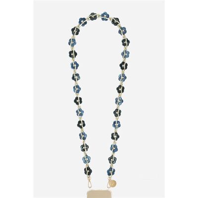 La Coque Francaise Telefoonketting Cassy bloemen 120 cm Blauw en Zwart La Coque Francaise Telefoonketting Cassy bloemen 120 cm Blauw en Zwart