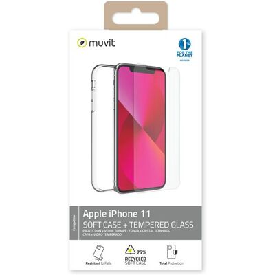 Muvit For Change Recycletek beschermpakket voor Apple iPhone 11 Transparant + Gehard glas Muvit For Change Recycletek beschermpakket voor Apple iPhone 11 Transparant + Gehard glas