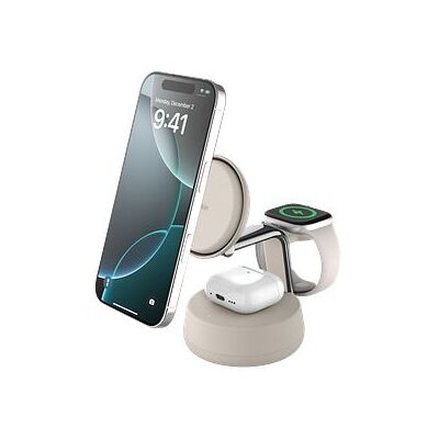 Belkin 3-in-1 magnetisch oplaadstation UltraCharge Pro Sand + USB-C-kabel en Netadapter Belkin 3-in-1 magnetisch oplaadstation UltraCharge Pro Sand + USB-C-kabel en Netadapter